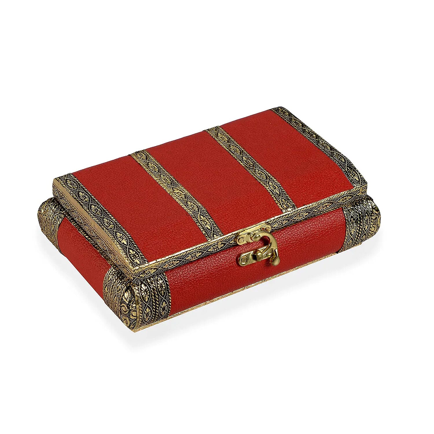 Red Faux Leather Oxidized Jewelry Box with Scratch Protection Interior , Jewelry Storage Box for Women , Travel Jewelry Case , Jewelry Organizer