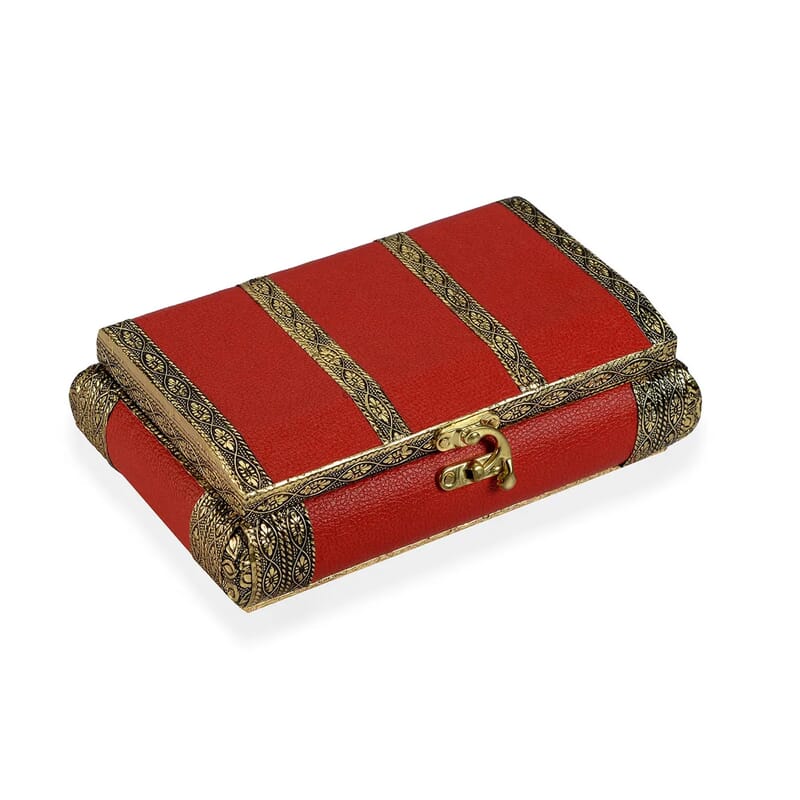 Red Faux Leather Oxidized Jewelry Box with Scratch Protection Interior , Jewelry Storage Box for Women , Travel Jewelry Case , Jewelry Organizer