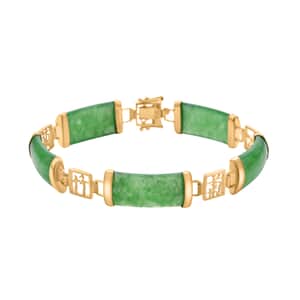 Green Jade Station Bracelet in 14K YG Over Sterling Silver (6.50 In) 42.50 ctw