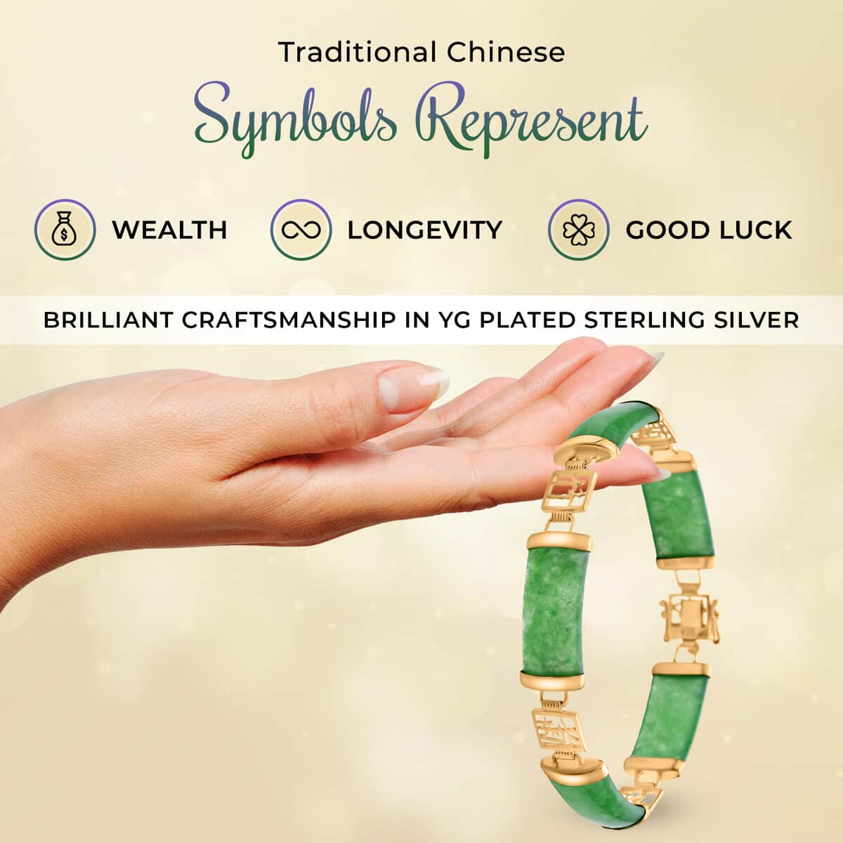 Green Jade Station Bracelet in 14K YG Over Sterling Silver (6.50 In) 42.50 ctw image number 3