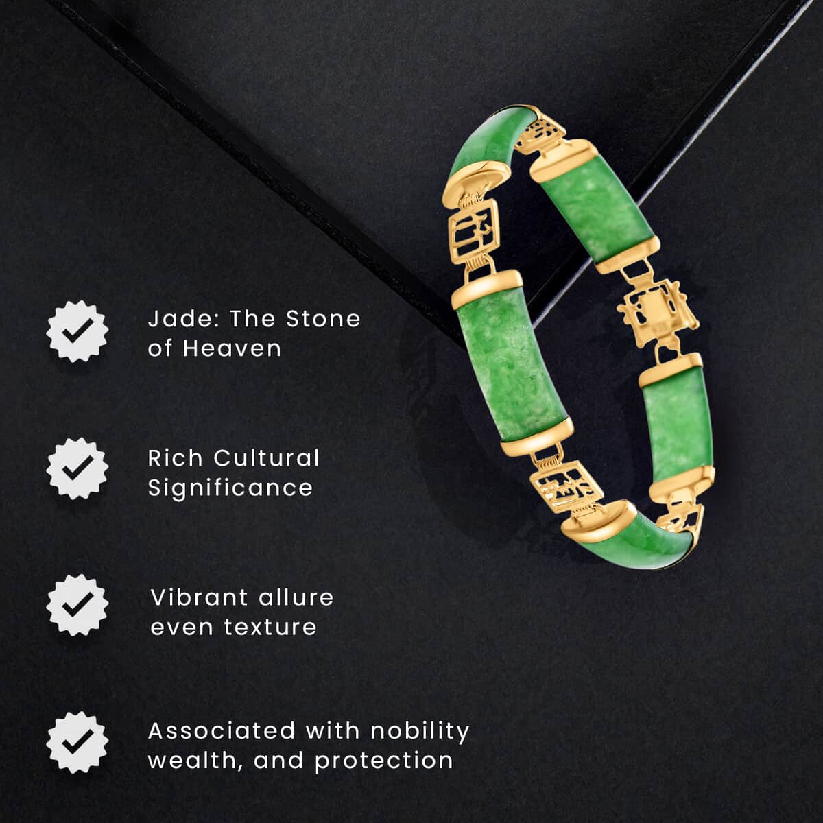 Green Jade Station Bracelet in 14K YG Over Sterling Silver (6.50 In) 42.50 ctw image number 4