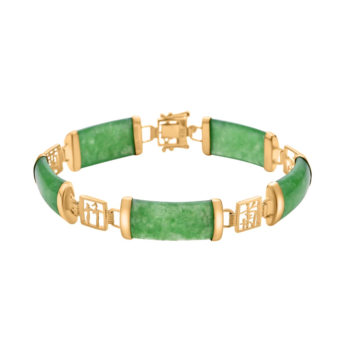 Green Jade (D) Bracelet in 14K YG Over Sterling Silver, Silver Station Bracelet, Silver Bracelet for Women (7.25 In) 42.50 ctw image number 0
