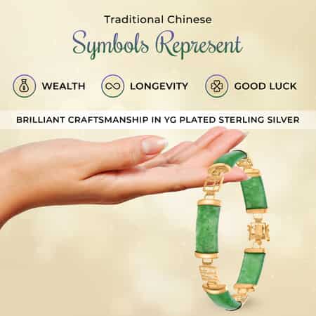 Green Jade (D) Bracelet in 14K YG Over Sterling Silver, Silver Station Bracelet, Silver Bracelet for Women (7.25 In) 42.50 ctw image number 3
