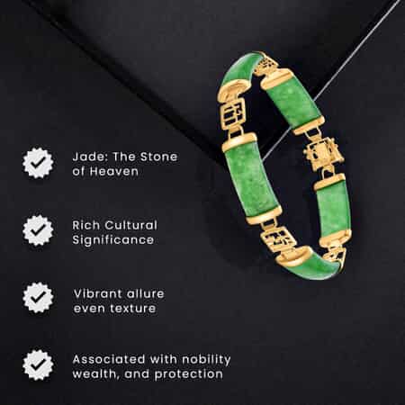Green Jade (D) Bracelet in 14K YG Over Sterling Silver, Silver Station Bracelet, Silver Bracelet for Women (7.25 In) 42.50 ctw image number 4