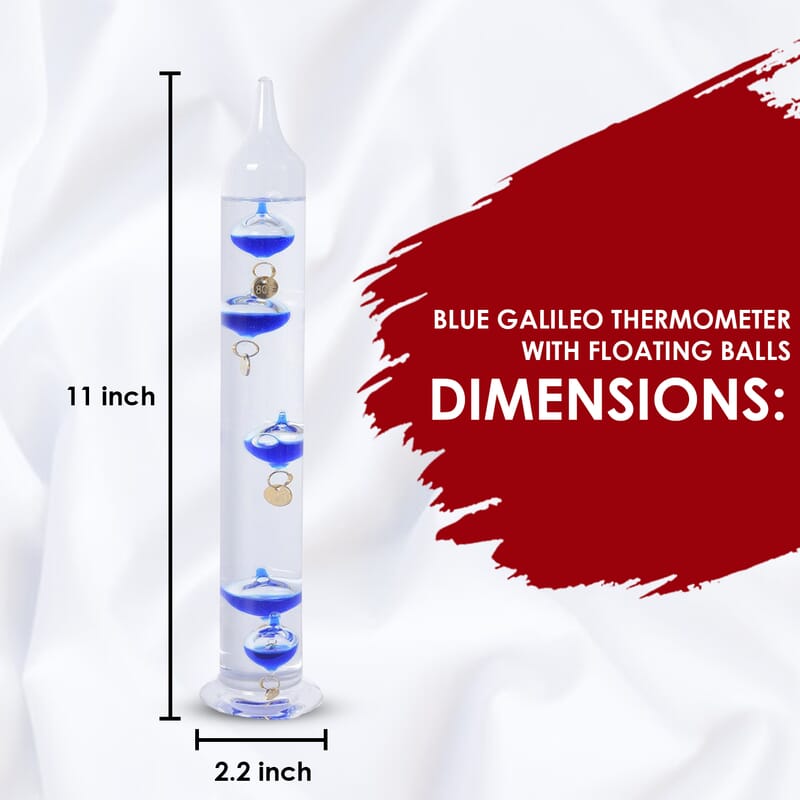 Blue Galileo Thermometer with Floating Balls, Weather Predictor Office Home Desk Table Decor, Indoor Decorations Gifts