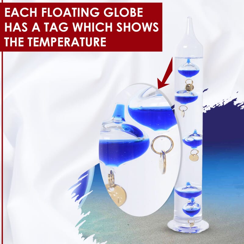 Blue Galileo Thermometer with Floating Balls, Weather Predictor Office Home Desk Table Decor, Indoor Decorations Gifts