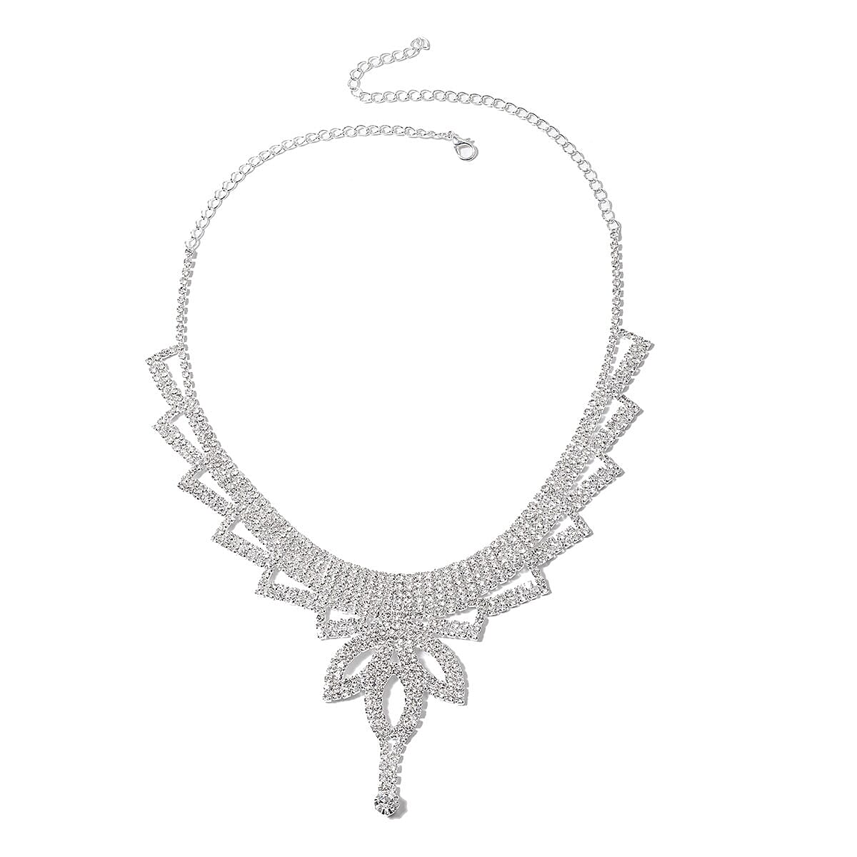 Austrian Crystal Earrings and Marquise Pattern Tiara and Fancy Necklace 18-22 Inches in Silvertone