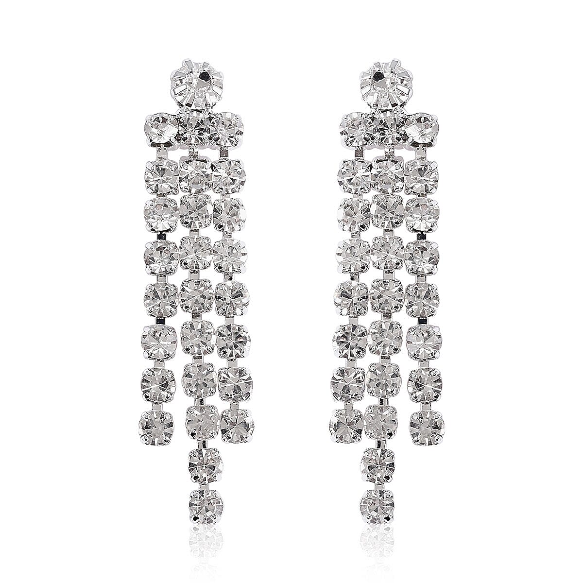 Austrian Crystal Earrings and Marquise Pattern Tiara and Fancy Necklace 18-22 Inches in Silvertone