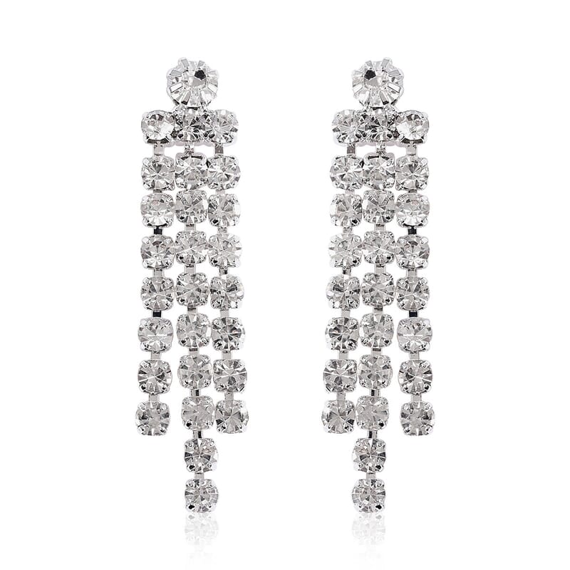 Austrian Crystal Earrings and Marquise Pattern Tiara and Fancy Necklace 18-22 Inches in Silvertone