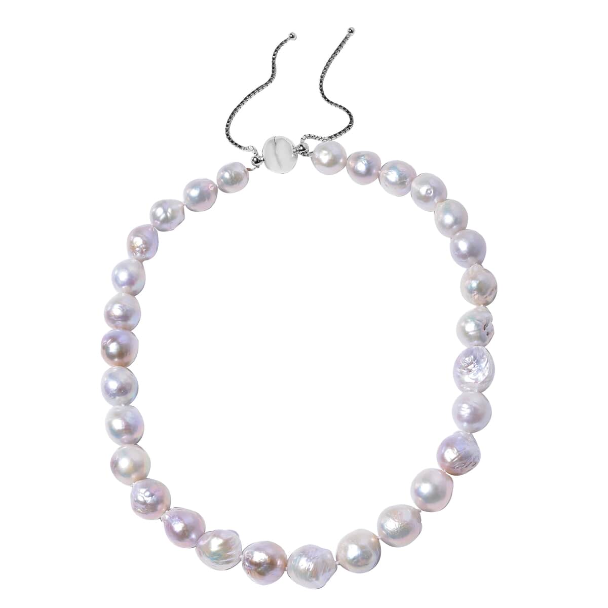 AAA Natural Color Edison Pearl Beaded Necklace 18-22 Inches in Sterling Silver image number 0