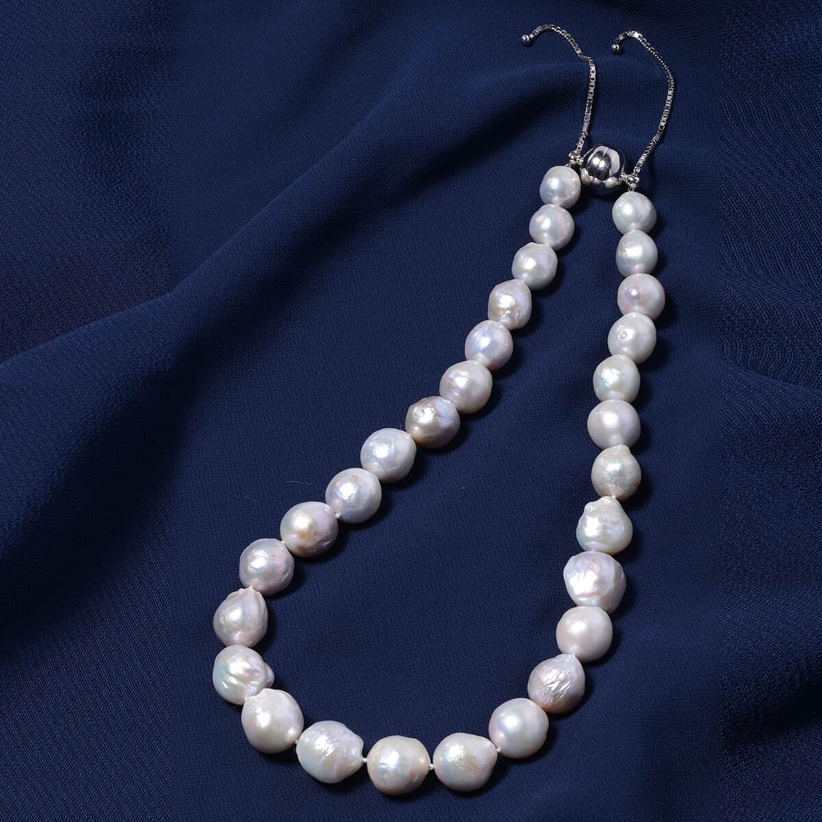 AAA Natural Color Edison Pearl Beaded Necklace 18-22 Inches in Sterling Silver image number 1