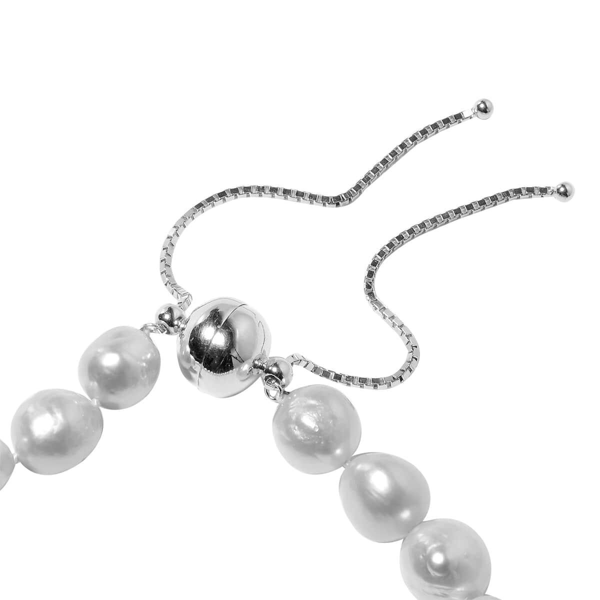 AAA Natural Color Edison Pearl Beaded Necklace 18-22 Inches in Sterling Silver image number 2