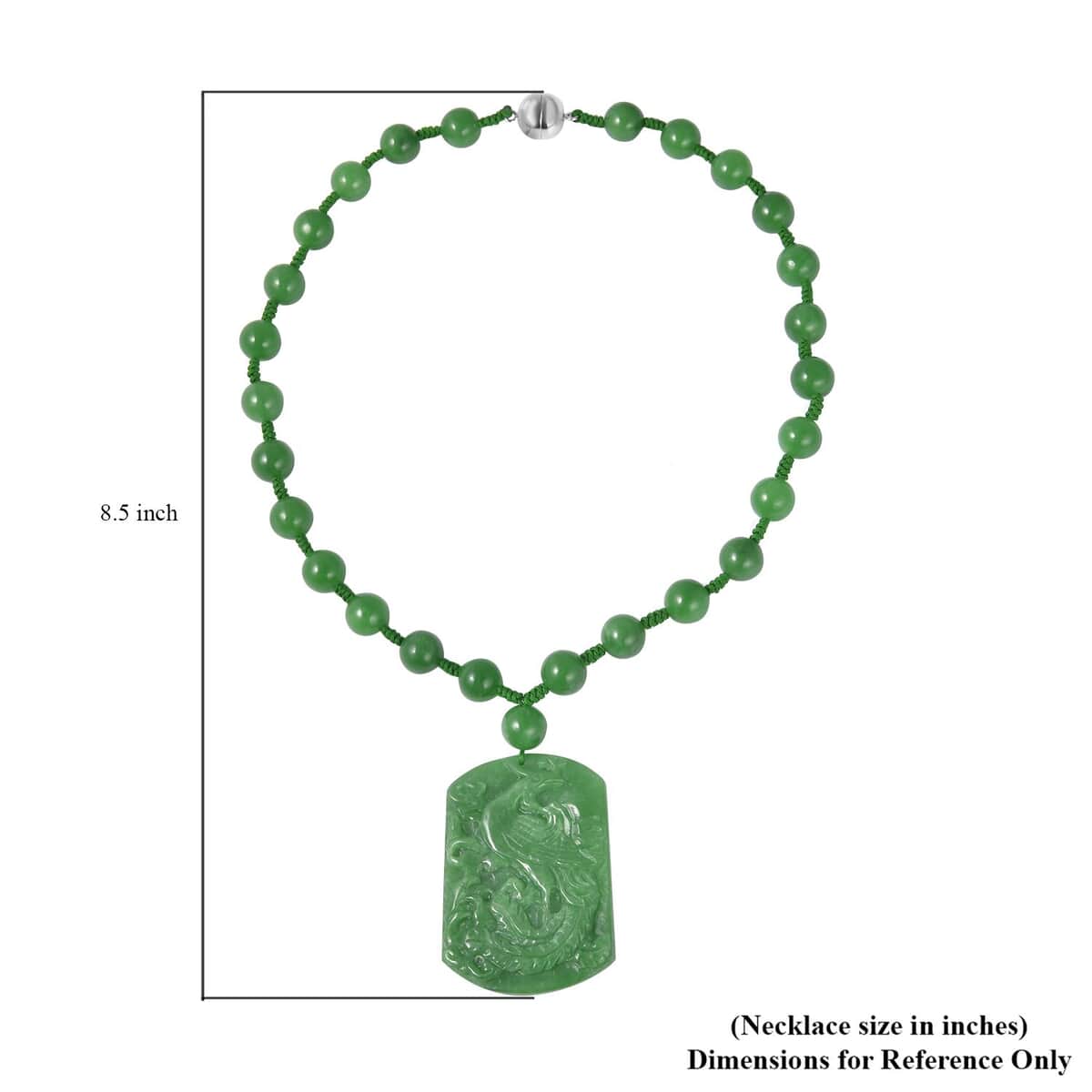 Green Jade (D) Phoenix Carved Pendant with Beaded Necklace 18 Inches in Sterling Silver 782.00 ctw image number 4