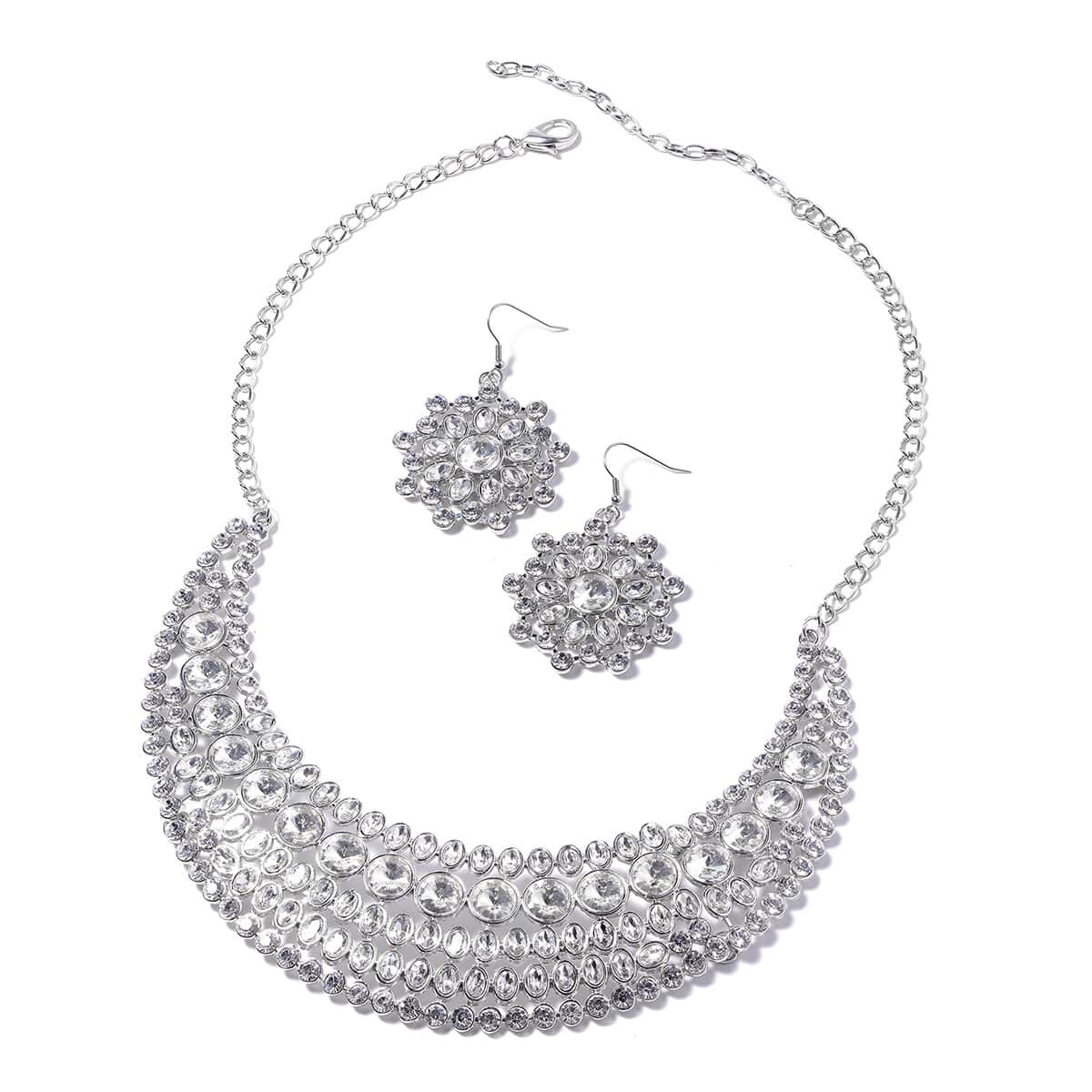 Austrian Crystal Earrings and Necklace 22-24 Inch in Silvertone image number 0