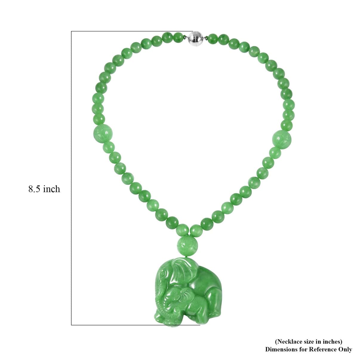 Green Jade (D) Elephant Carved Pendant with Beaded Necklace 18 Inches in Sterling Silver 901.00 ctw image number 4