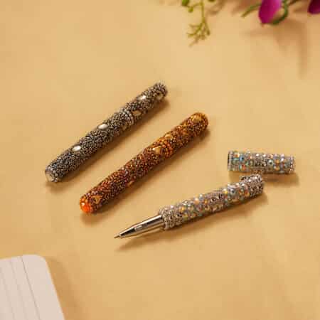 Set of 3 Gray, Silver, Golden Rhinestone Bead Pens image number 2