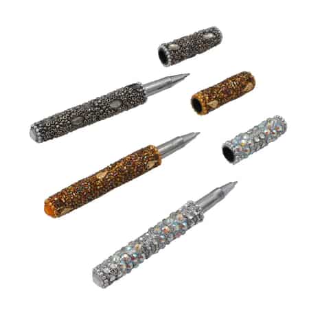 Set of 3 Gray, Silver, Golden Rhinestone Bead Pens image number 3
