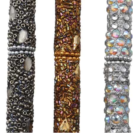 Set of 3 Gray, Silver, Golden Rhinestone Bead Pens image number 4