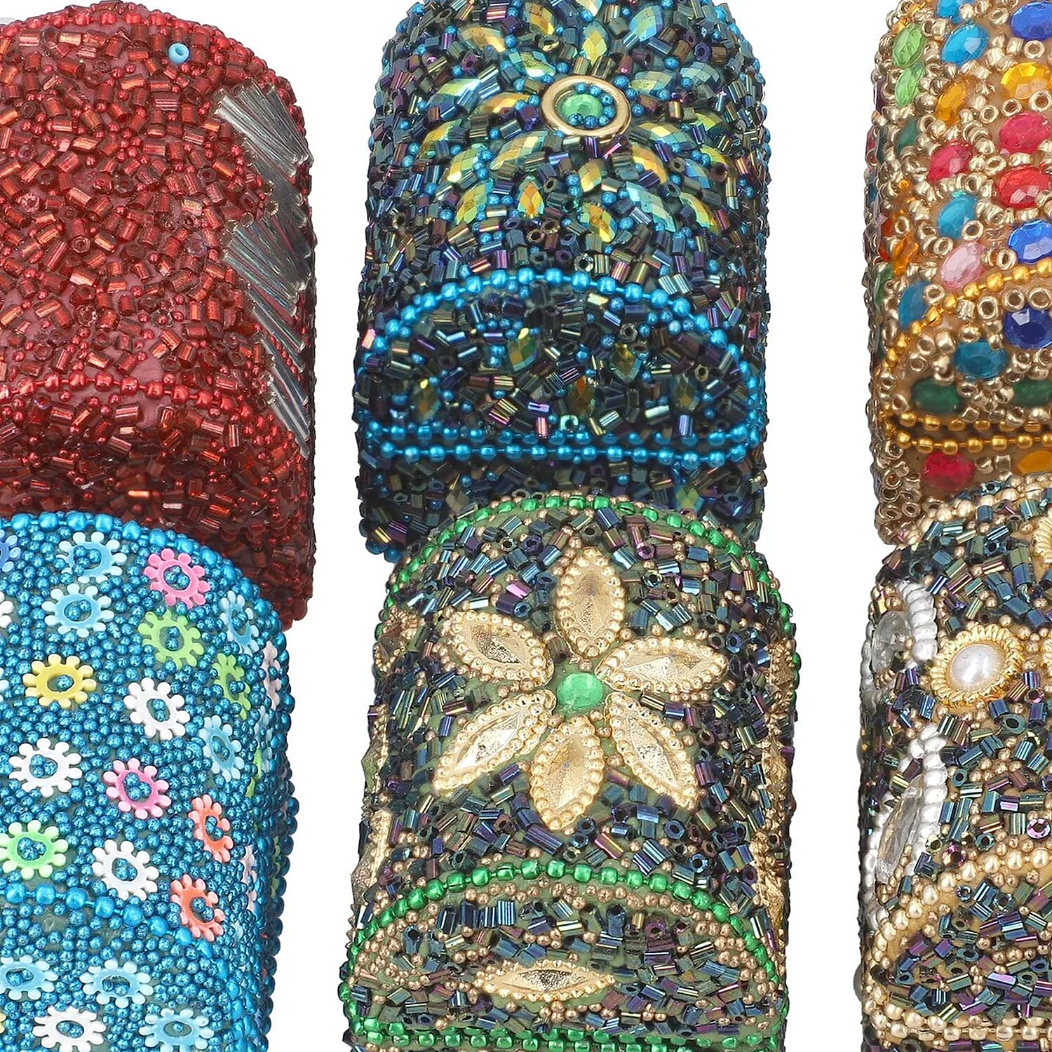 Handcrafted Set of 7 Multi Color, Multi Beaded Wooden Treasure Chest , Jewelry Storage Box for Women , Travel Jewelry Case