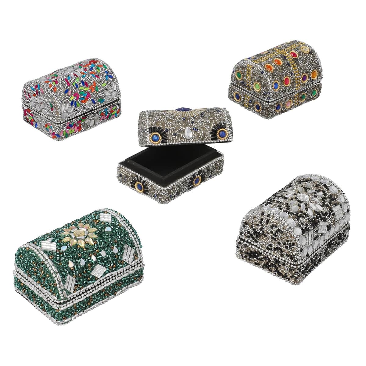 Handcrafted Set of 5 Silver, Multi Color Beaded Mini Chests image number 0