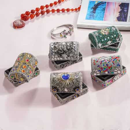 Handcrafted Set of 5 Silver, Multi Color Beaded Mini Chests image number 1