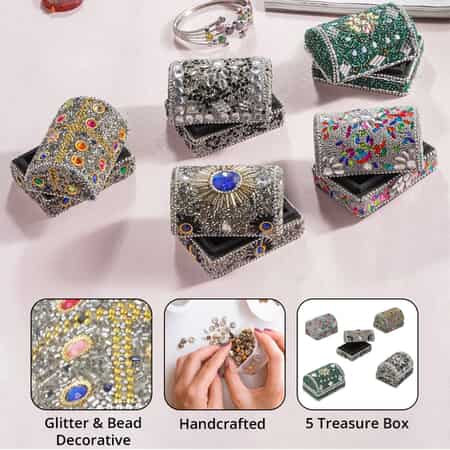 PRIME NIGHT SPECIAL Set of 5 Silver, Multi Color Beaded Mini Chests image number 2