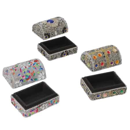 Handcrafted Set of 5 Silver, Multi Color Beaded Mini Chests image number 4