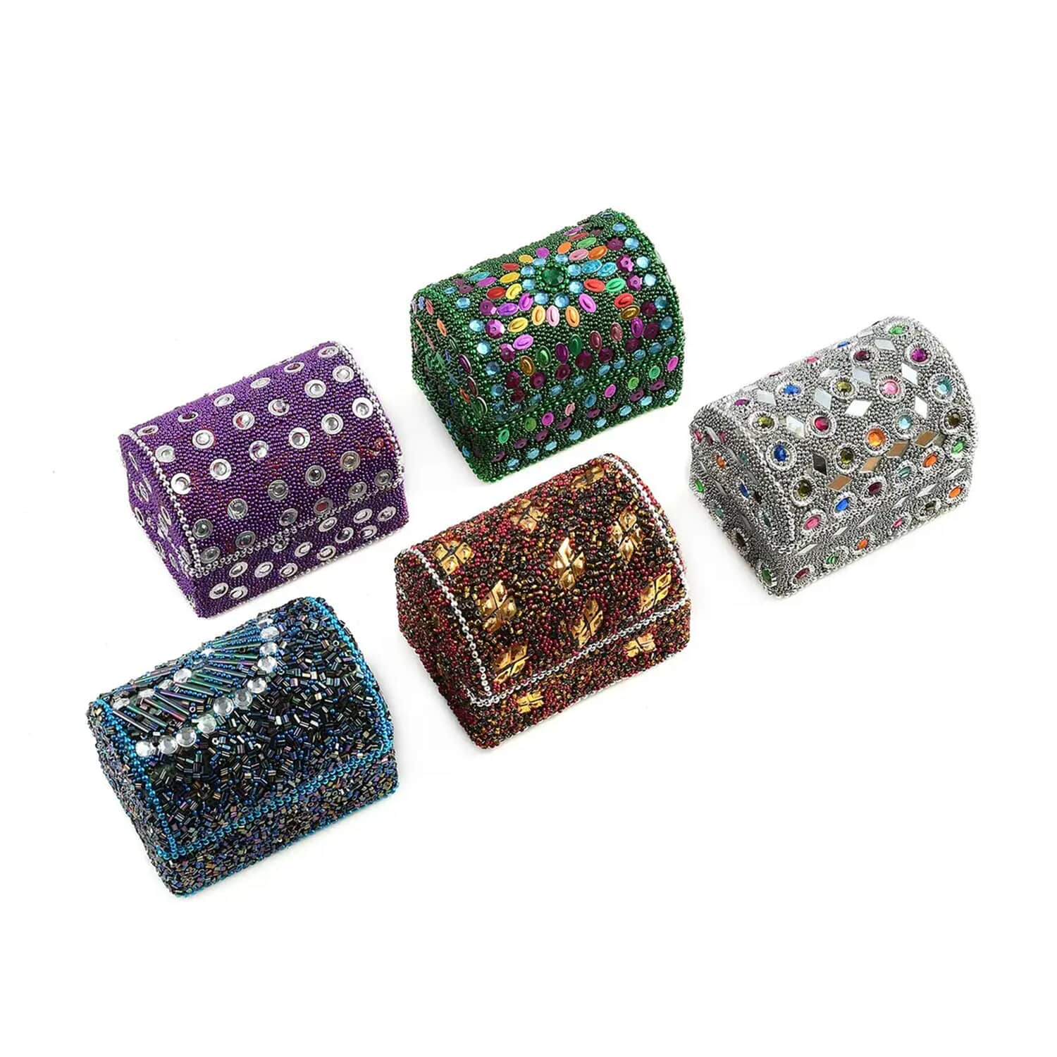 Buy Handcrafted Set of 5 Multi Color Beaded Mini Chests at ShopLC.