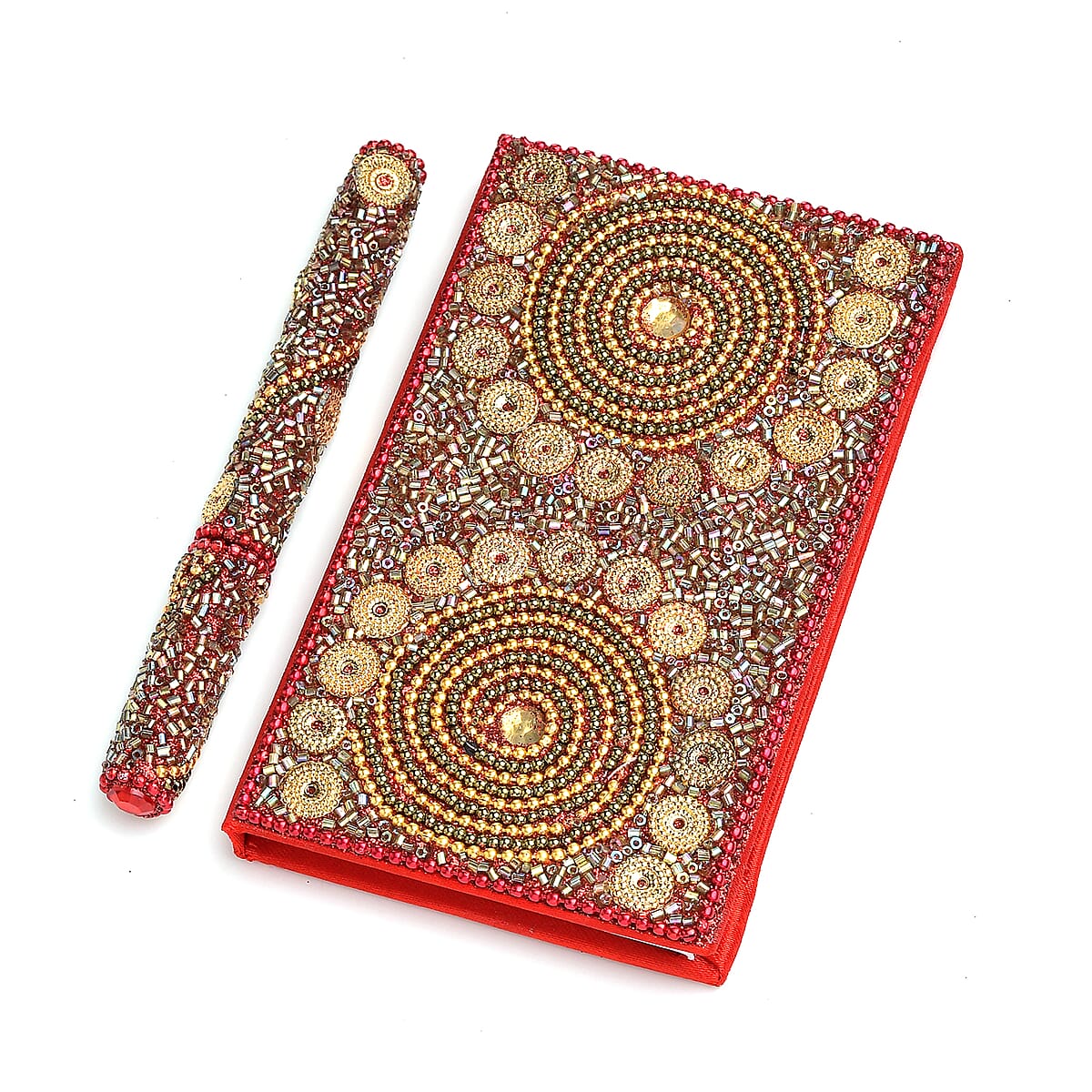 6pc Handcrafted Multi Color Beaded Journals (5x3 in) with Matching Pens image number 1