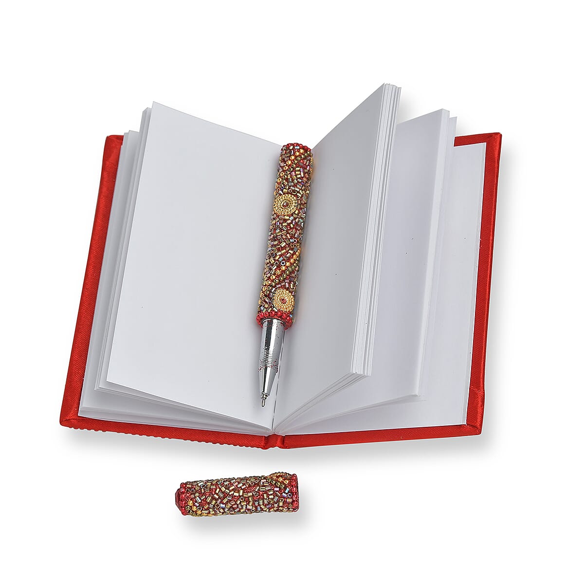 6pc Handcrafted Multi Color Beaded Journals (5x3 in) with Matching Pens image number 2