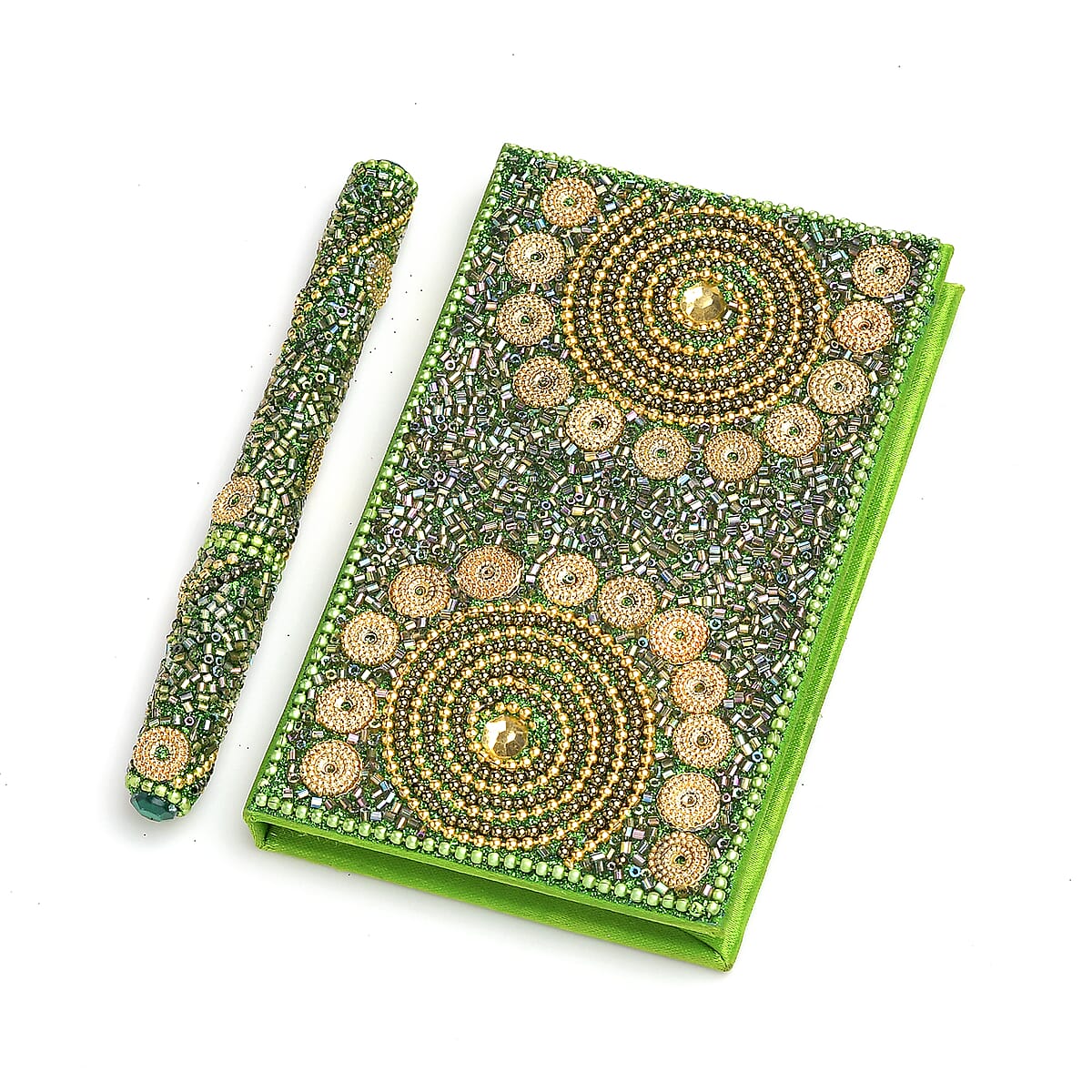 6pc Handcrafted Multi Color Beaded Journals (5x3 in) with Matching Pens image number 3