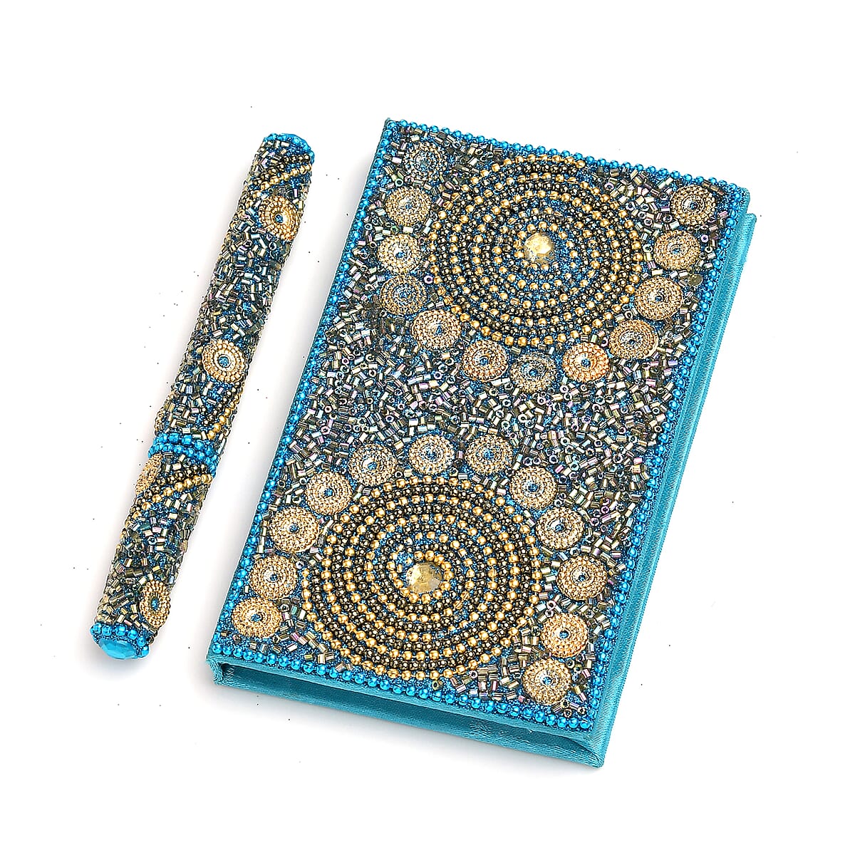 6pc Handcrafted Multi Color Beaded Journals (5x3 in) with Matching Pens image number 5