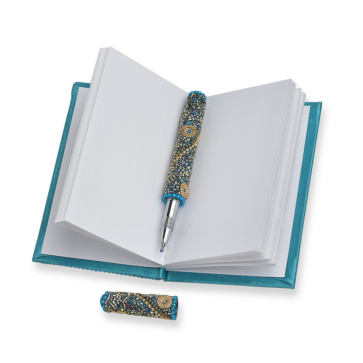 6pc Handcrafted Multi Color Beaded Journals (5x3 in) with Matching Pens image number 6