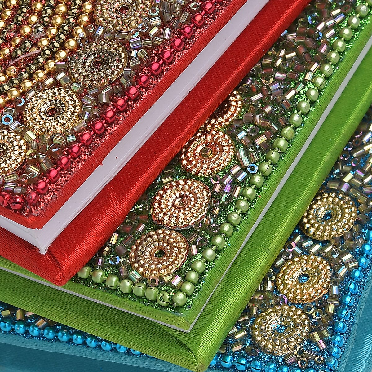 6pc Handcrafted Multi Color Beaded Journals (5x3 in) with Matching Pens image number 7