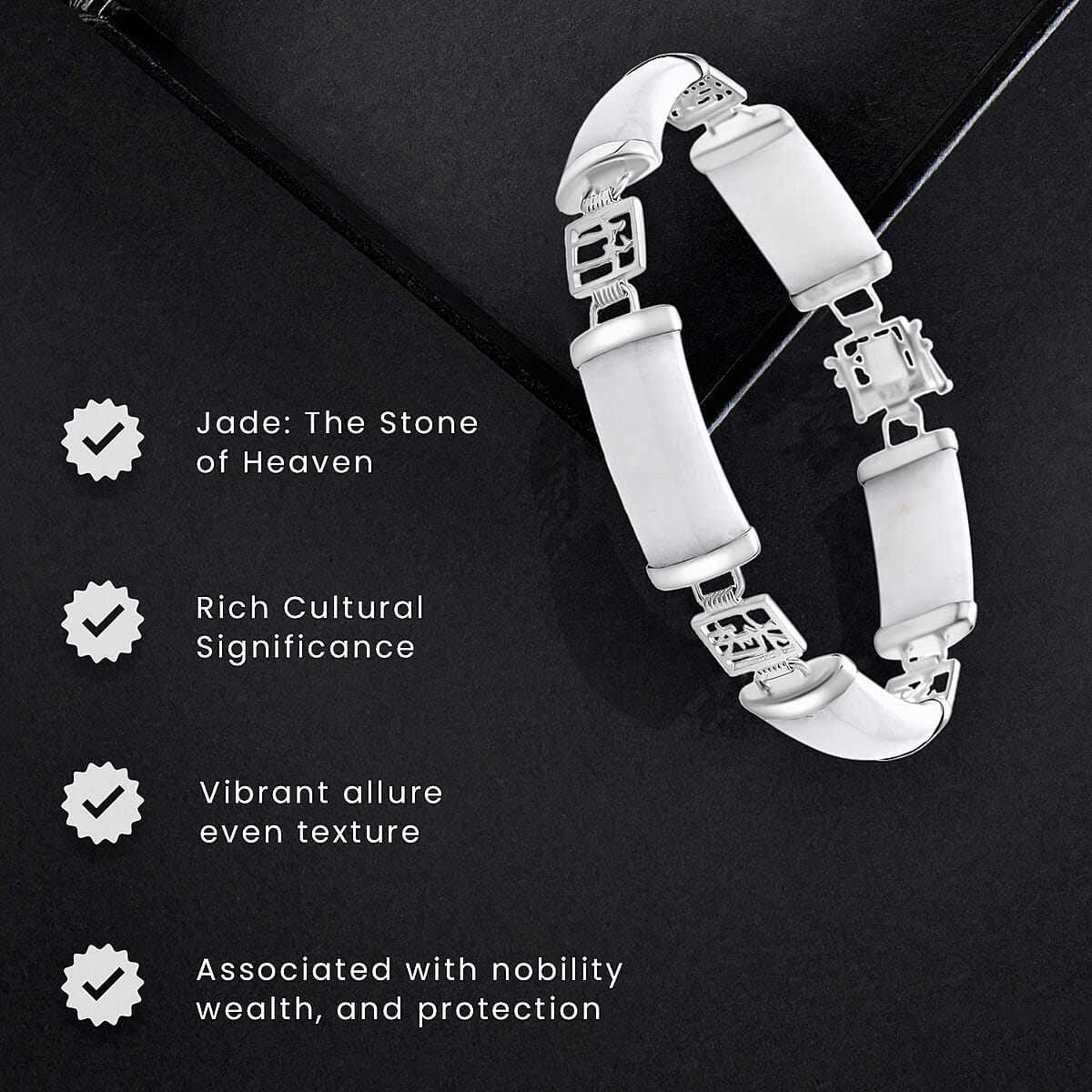 White Jade Station Bracelet in Platinum Over Sterling Silver (6.50 In) 42.50 ctw image number 4