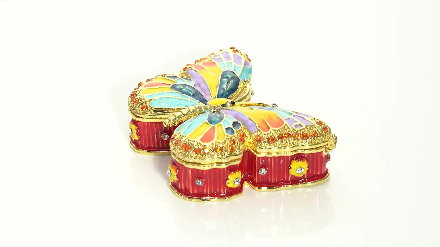 DOORBUSTER Red Austrian Crystal, Enameled Rose Trinket Box with Magnetic Lock in Goldtone (4 in)