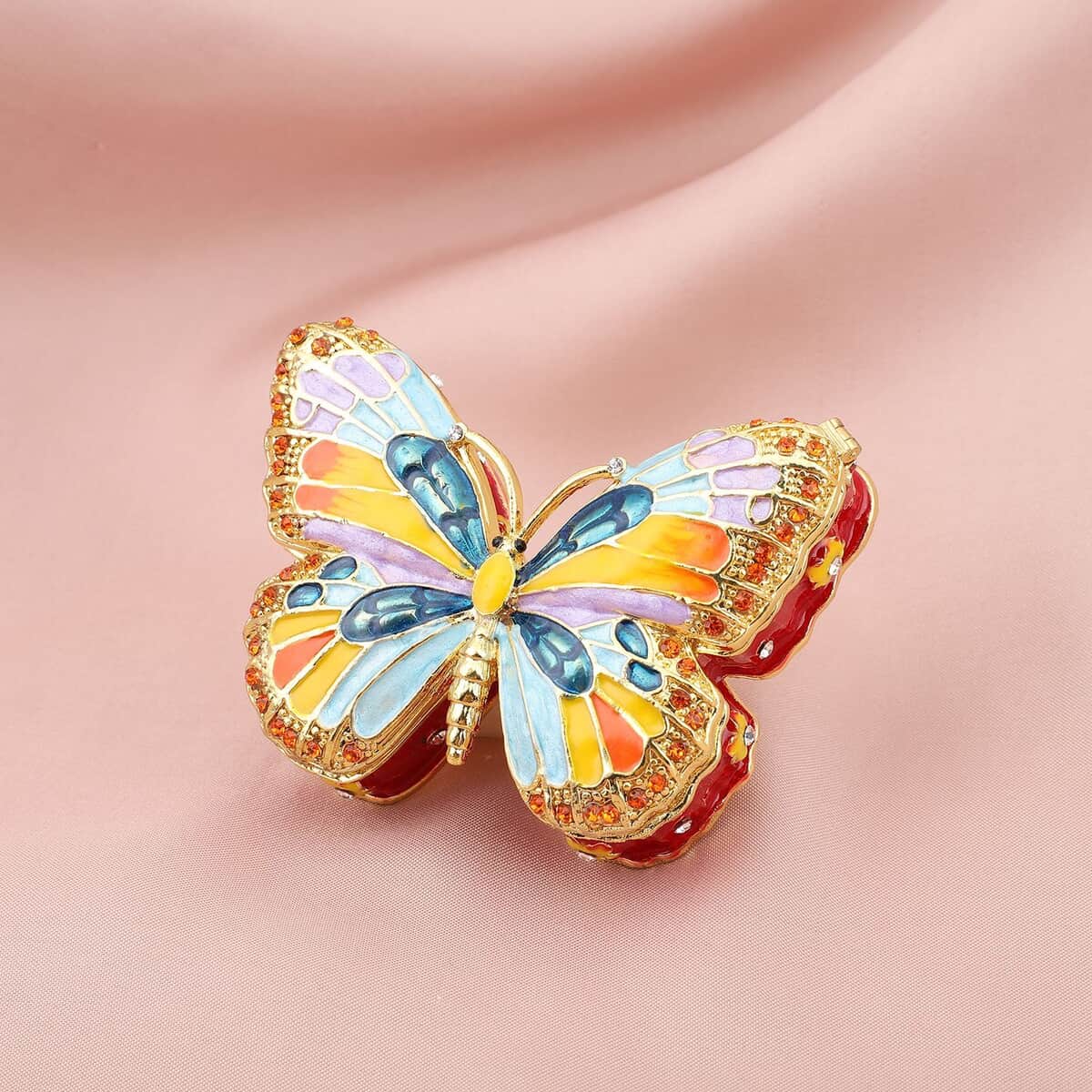 Austrian Crystal, Enameled Butterfly Trinket Box in Dualtone image number 1