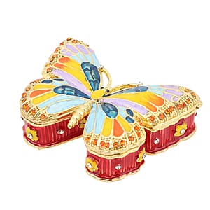 Livmore Austrian Crystal, Enameled Butterfly Trinket Box in Dualtone