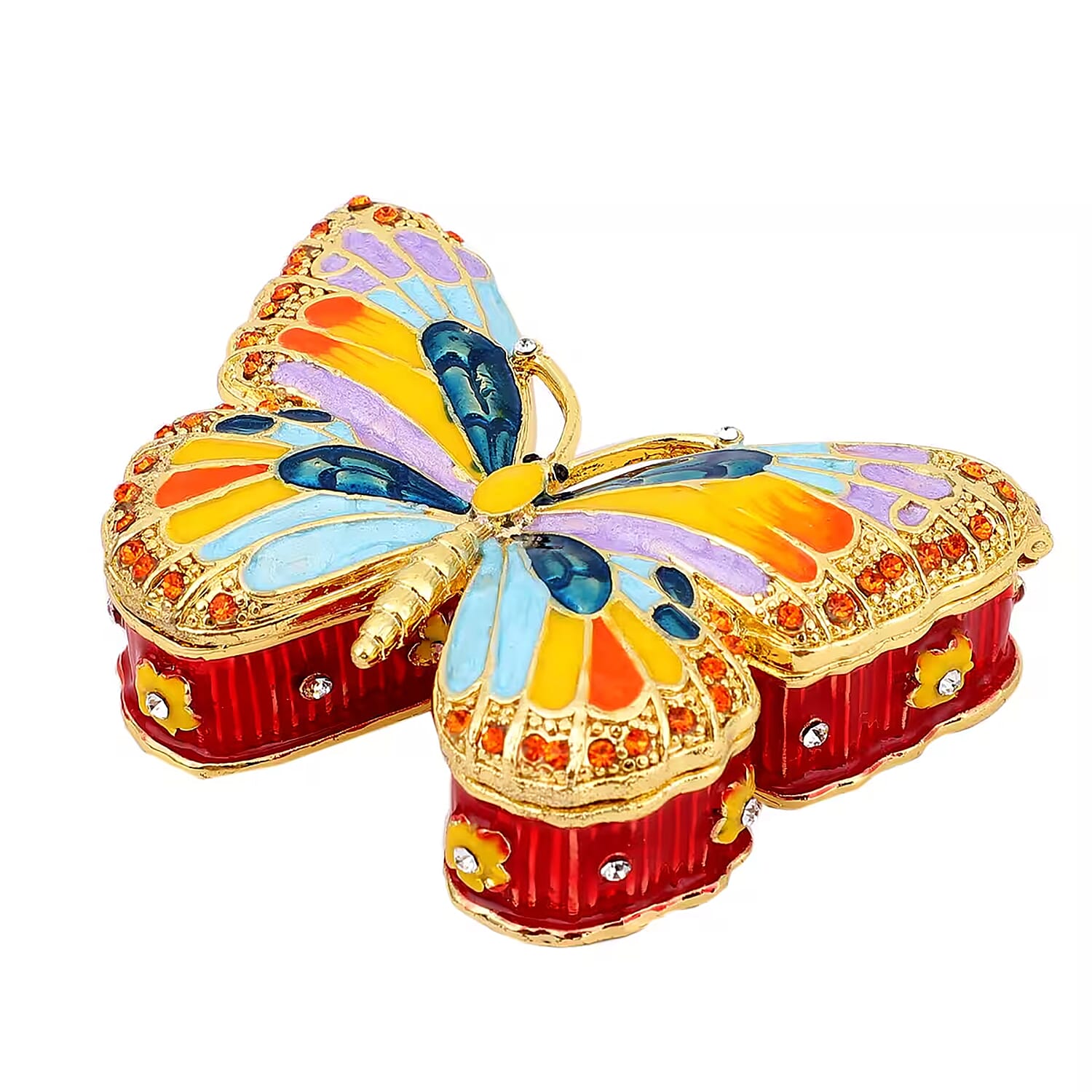 Livmore Austrian Crystal, Enameled Butterfly Trinket Box in Dualtone