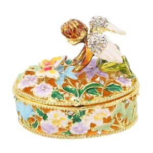 White Austrian Crystal, Enameled Angel Trinket Box in Goldtone | Vintage Trinket Box | Antique | Jewelry Storage | Jewelry Holder | Gift Item