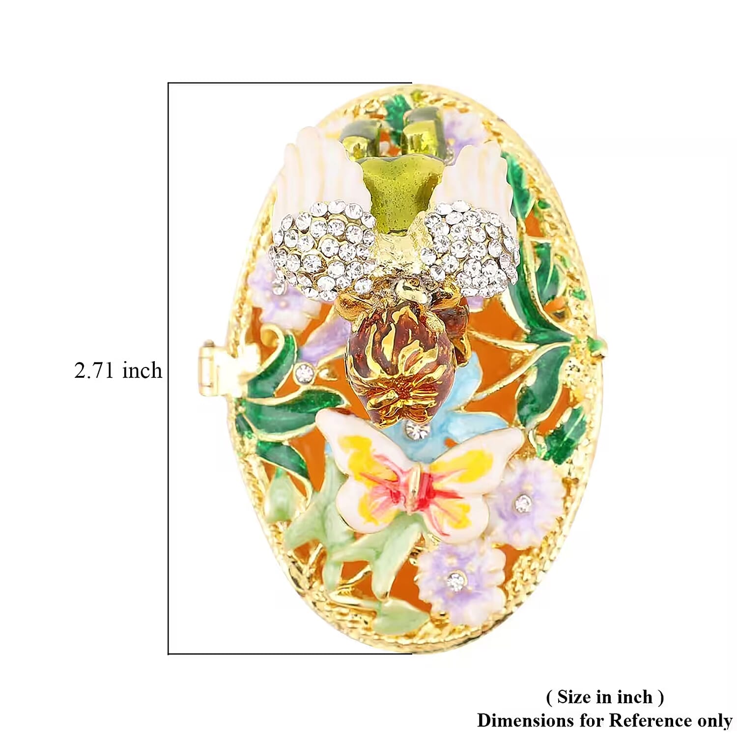 Livmore White Austrian Crystal, Enameled Angel Trinket Box in Goldtone