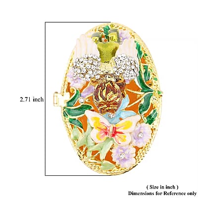 Livmore White Austrian Crystal, Enameled Angel Trinket Box in Goldtone