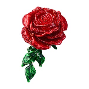 Livmore Red Austrian Crystal, Enameled Rose Trinket Box in Goldtone