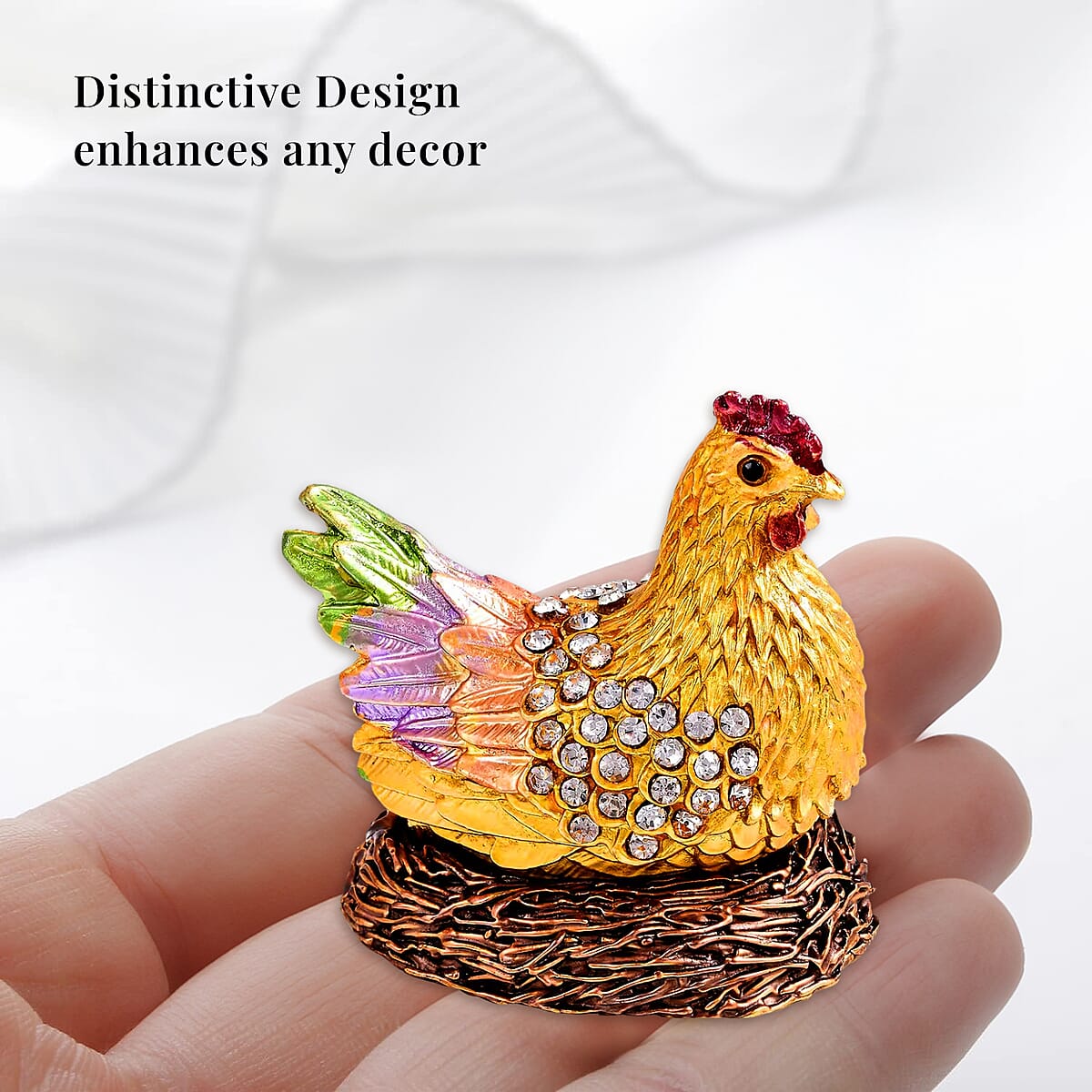 White and Black Austrian Crystal, Enameled Hen Trinket Box in Goldtone image number 1