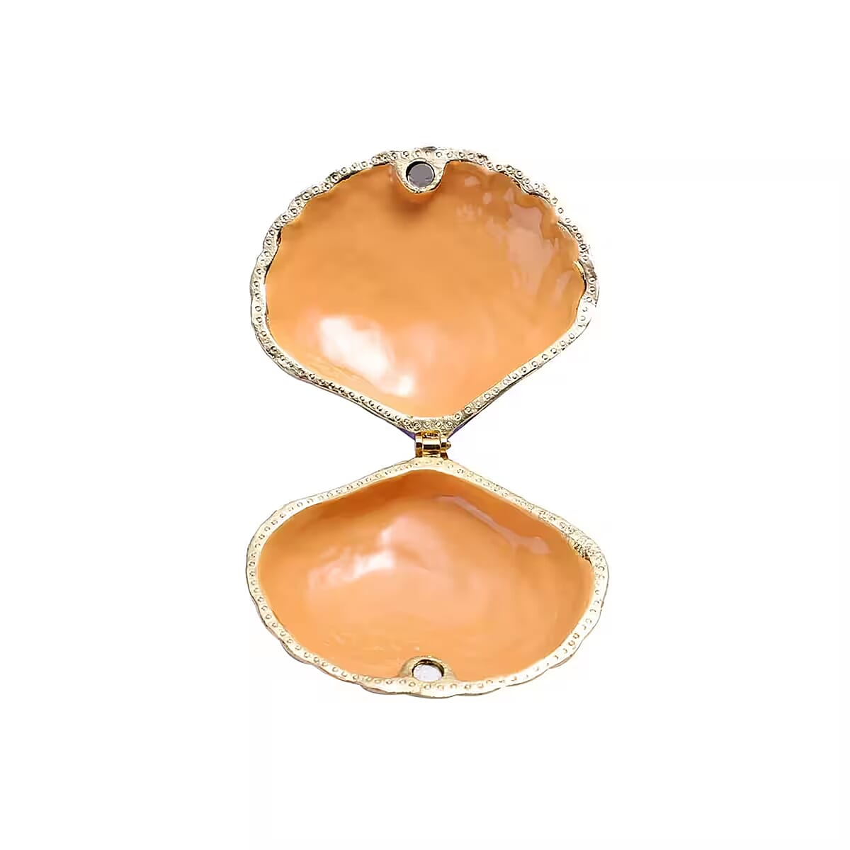 White Austrian Crystal, Enameled Sea Shell Trinket Box in Goldtone image number 6