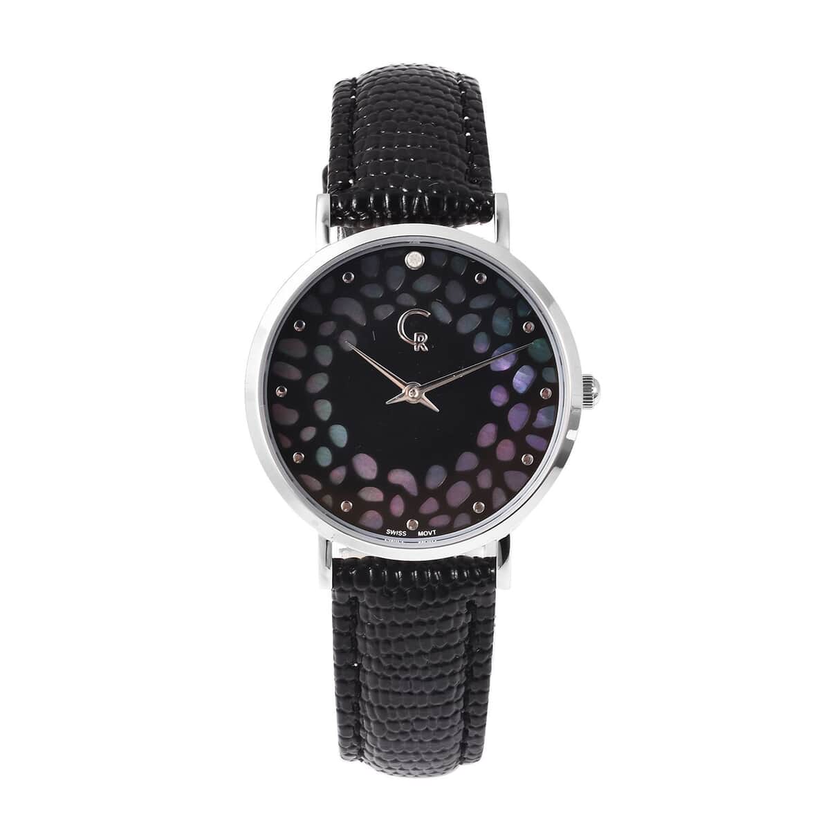 Rachel Galley Diamond Accent Swiss Movement MOP Dial Watch with Black Leather Band (6.50-8.25 Inches) (33mm) image number 0