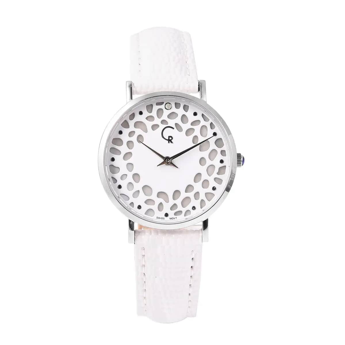 Rachel Galley Diamond Accent Swiss Movement MOP Dial Watch with White Leather Band (6.50-8.25 Inches) (33mm) image number 0