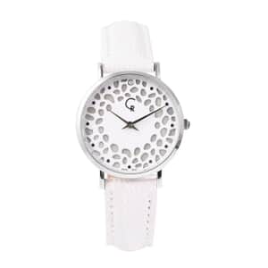 Rachel Galley Diamond Accent Swiss Movement MOP Dial Watch with White Leather Band (6.50-8.25 Inches) (33mm)