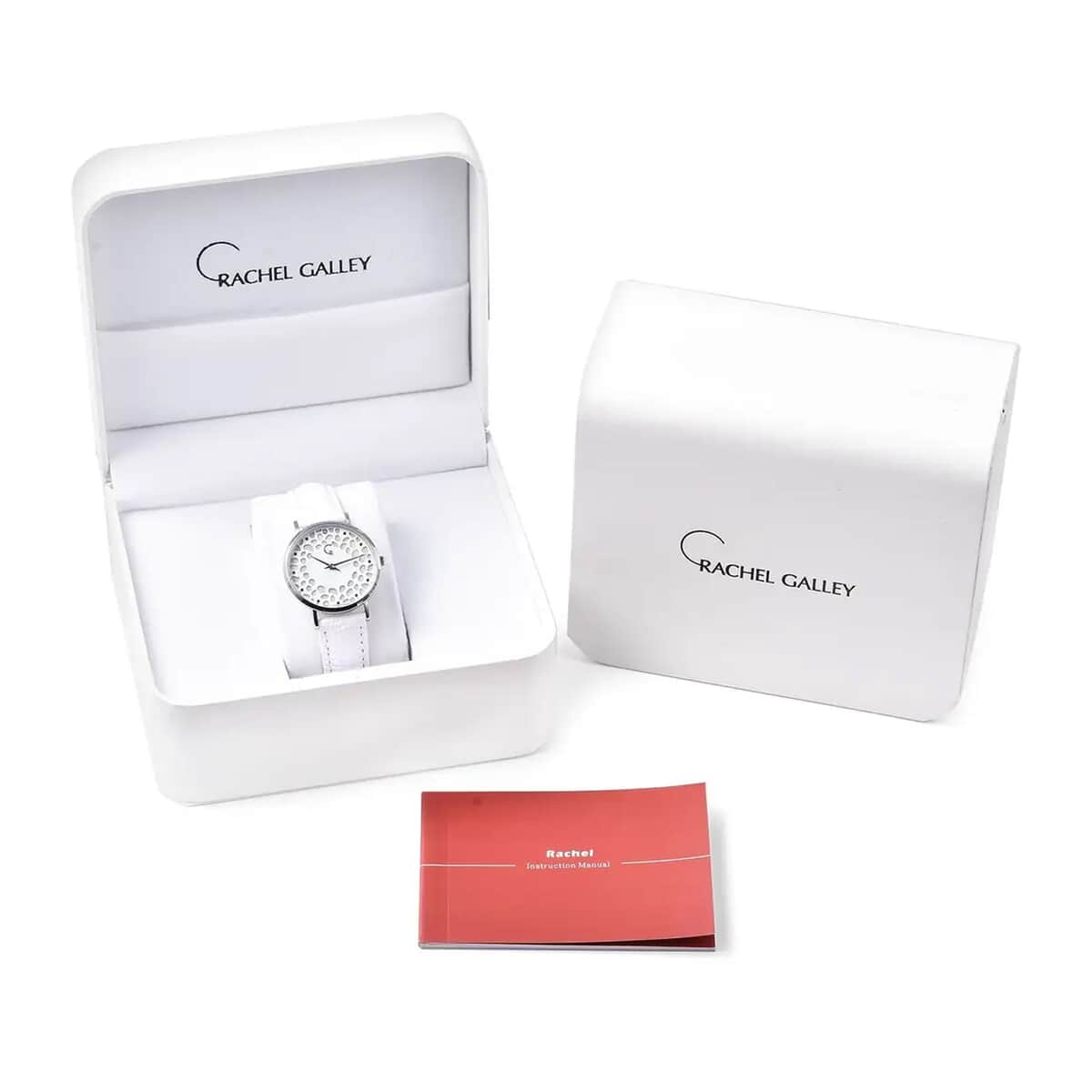 Rachel Galley Diamond Accent Swiss Movement MOP Dial Watch with White Leather Band (6.50-8.25 Inches) (33mm) image number 6