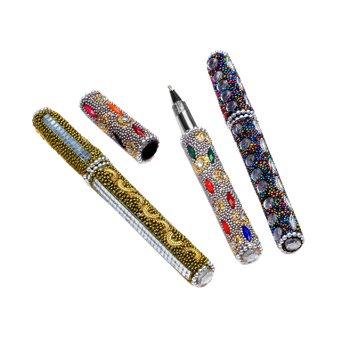 Handcrafted Fuchsia Embroidered Journal and Set of 3 Beaded Pens image number 2